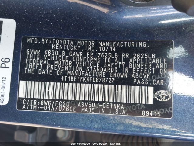 4T1BF1FK4FU878727 Toyota CAMRY LE