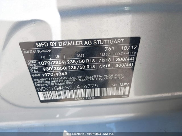 WDCTG4EB2JJ456775 Mercedes-Benz GLA 250