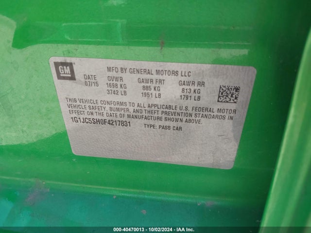Chevrolet Sonic Lt Auto 2015 1G1JC5SH0F4217831 Image 9