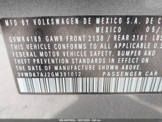 3VWD67AJ2GM391012 Volkswagen Jetta 1.4t Se