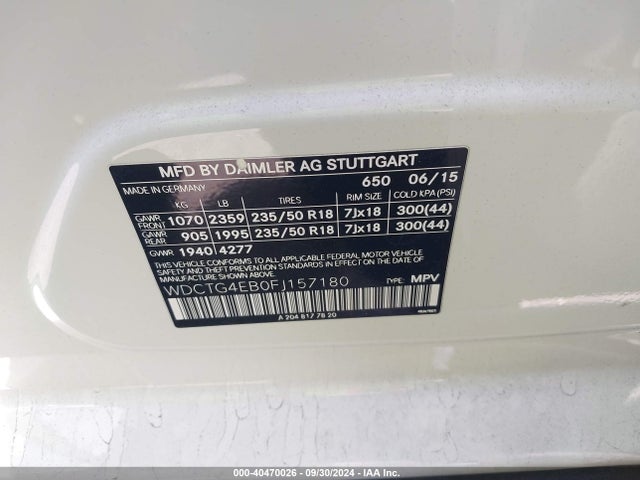 WDCTG4EB0FJ157180 Mercedes-Benz GLA 250