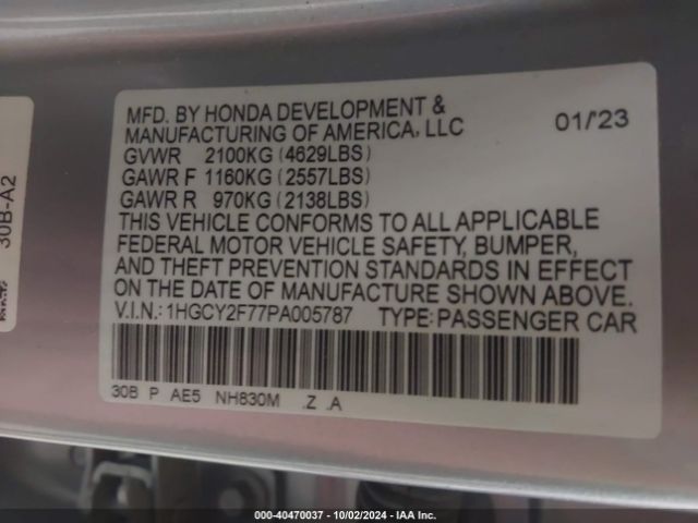 1HGCY2F77PA005787 Honda Accord Hybrid Sport-l
