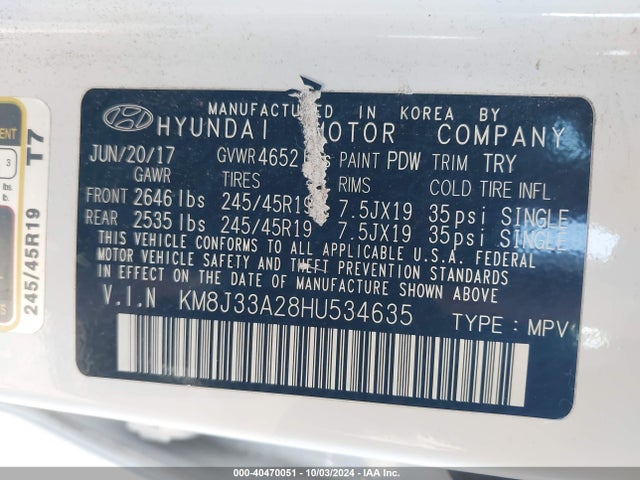Hyundai Tucson Night 2017 KM8J33A28HU534635 Image 9