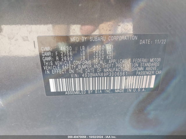 4S3BWAN69P3006561 Subaru Legacy Limited