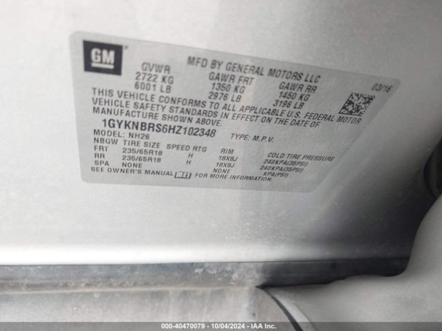 1GYKNBRS6HZ102348 Cadillac XT5 LUXURY