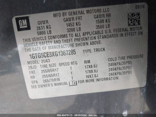 1GTG5CE3XG1367285 GMC CANYON SLE