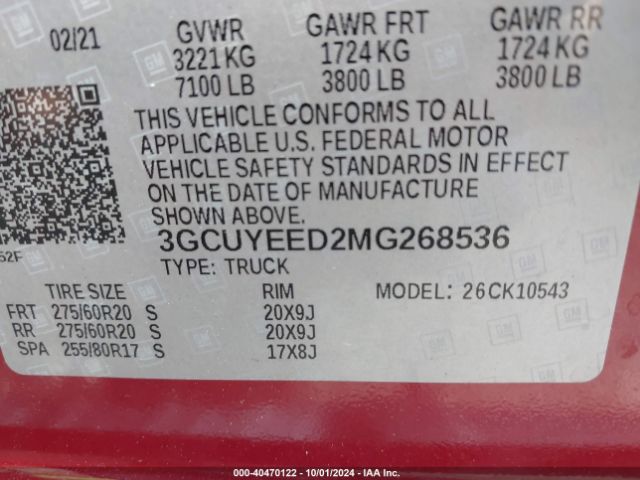 3GCUYEED2MG268536 Chevrolet Silverado 1500 4wd  Short Bed Rst