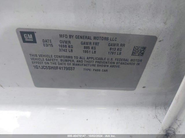 Chevrolet Sonic Lt Auto 2015 1G1JC5SH8F4179037 Image 9