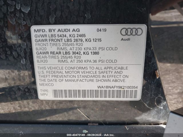 WA1BNAFY9K2100354 Audi Q5 45 Premium