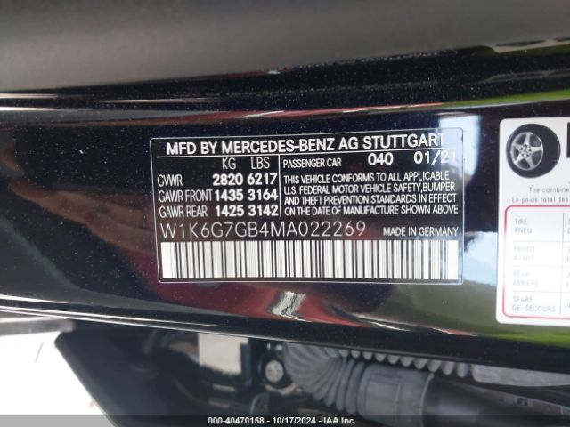 W1K6G7GB4MA022269 Mercedes-Benz S 580 4matic