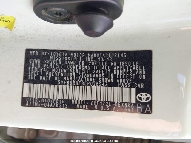 Toyota COROLLA LE 2014 5YFBURHE8EP026943 Image 9