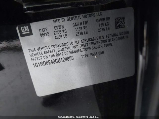 2012 CHEVROLET VOLT 1G1RD6E43CU124800 Photo 8