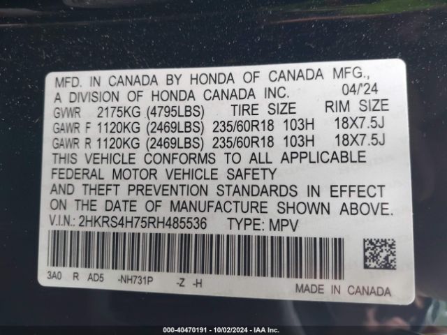 2HKRS4H75RH485536 Honda Cr-v Ex-l Awd