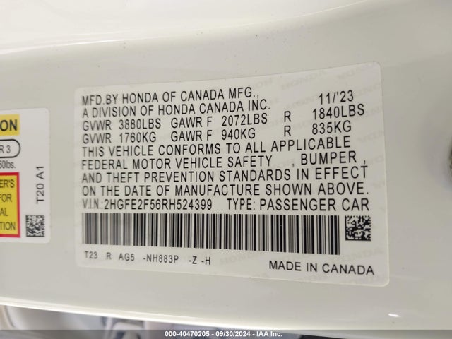 Honda Civic Sport 2024 2HGFE2F56RH524399 Image 9
