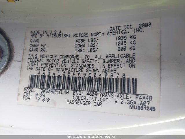 2009 MITSUBISHI ECLIPSE SPYDER 4A3AL25F59E040978 Photo 8