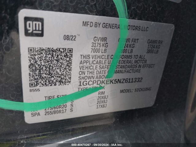 1GCPDKEK5NZ611332 Chevrolet Silverado 1500 4wd  Short Bed Lt With 2fl