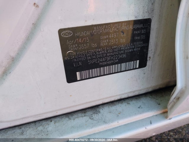 Hyundai SONATA SE 2015 5NPE24AF9FH223496 Image 9