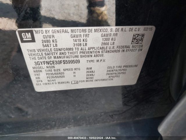 3GYFNCE30FS599509 Cadillac Srx Performance Collection