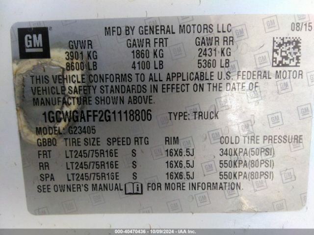 1GCWGAFF2G1118806 Chevrolet Express 2500 Work Van