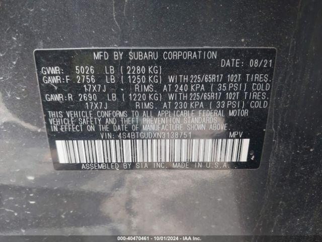 4S4BTGUDXN3138751 Subaru Outback Wilderness