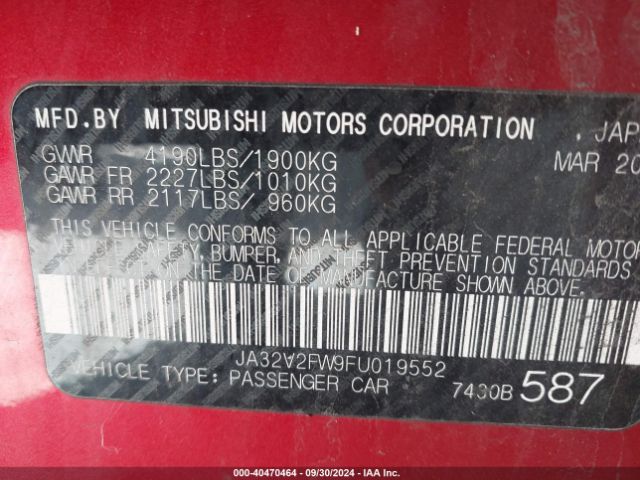 JA32V2FW9FU019552 Mitsubishi Lancer Se
