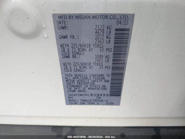 Nissan Rogue Sl 2015 5N1AT2MV3FC859499 Image 9