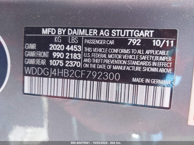 Продаж на аукціоні авто 2012 Mercedes-benz C 250, vin: WDDGJ4HB2CF792300, номер лоту: 40470541