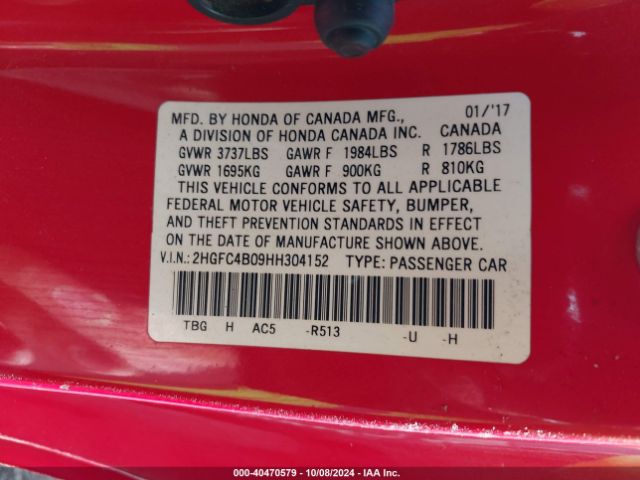 2HGFC4B09HH304152 Honda Civic Lx-p