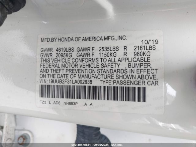 19UUB2F31LA002638 Acura Tlx Standard
