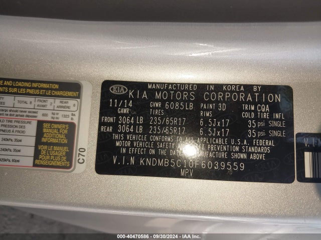 KIA SEDONA LX 2015 KNDMB5C10F6039559 Image 9
