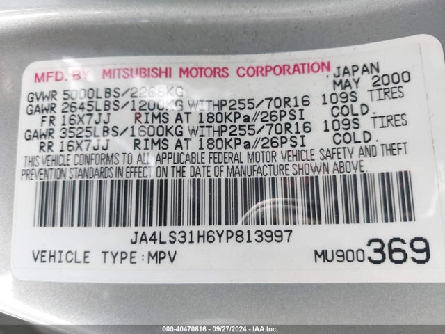 2000 MITSUBISHI MONTERO SPORT JA4LS31H6YP813997 Photo 8