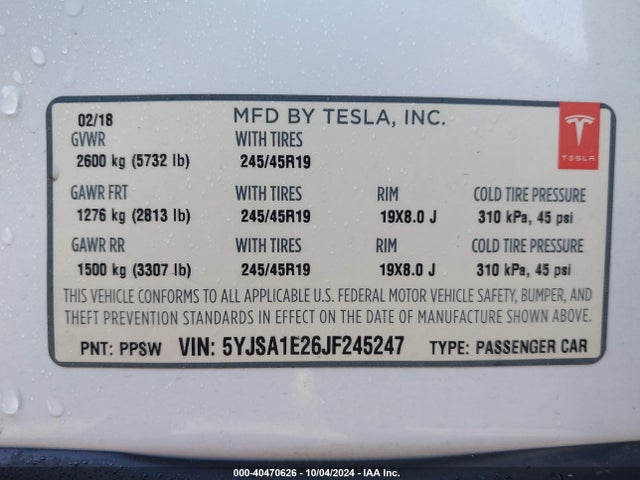 2018 TESLA MODEL S 5YJSA1E26JF245247 Photo 8