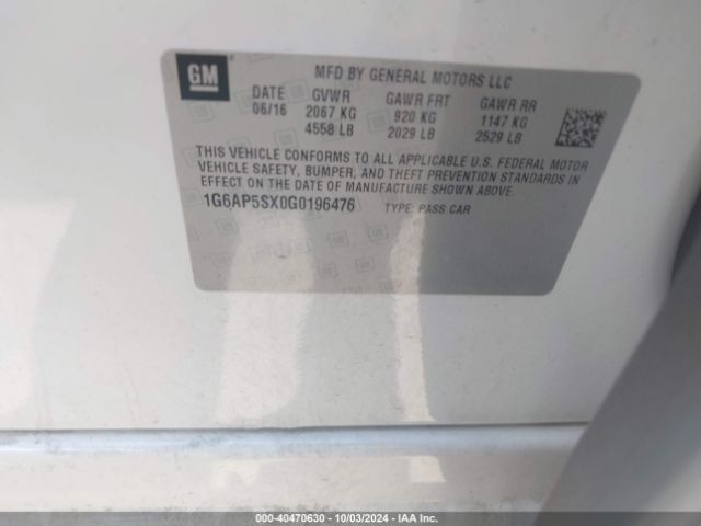 1G6AP5SX0G0196476 Cadillac Cts Standard