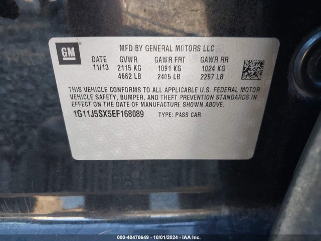Chevrolet Malibu 2lz 2014 1G11J5SX5EF168089 Image 9