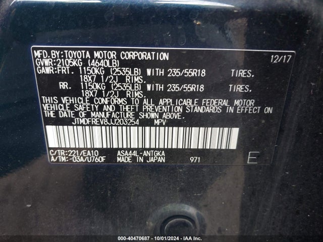 Toyota Rav4 Limited 2018 JTMDFREV8JJ203254 Image 9