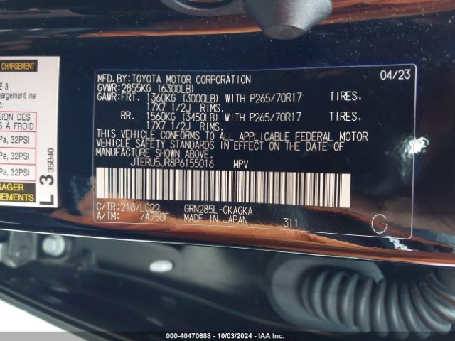 JTERU5JR8P6155016 Toyota 4runner Trd Off Road Premium
