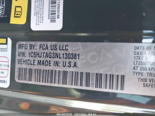 1C6HJTAG3NL130381 Jeep Gladiator Texas Trail 4x4