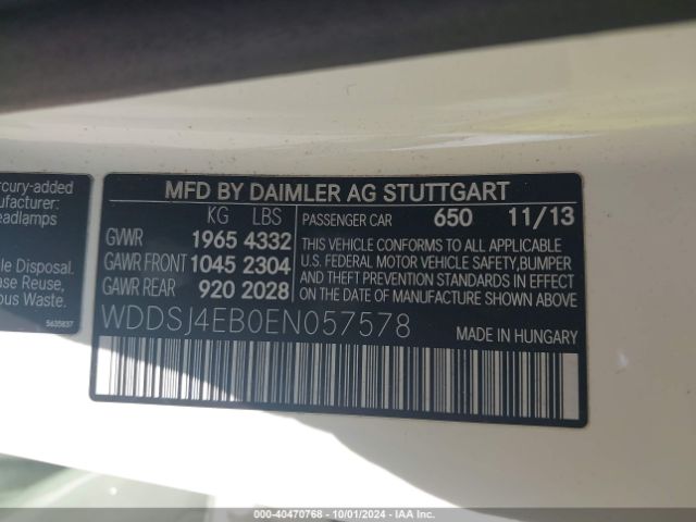 WDDSJ4EB0EN057578 Mercedes-Benz CLA 250