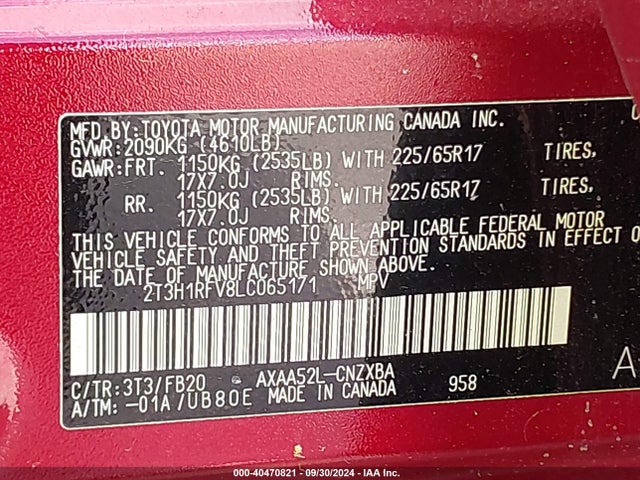 Toyota RAV4 LE 2020 2T3H1RFV8LC065171 Image 9