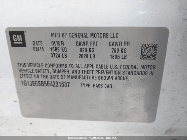 1G1JE6SB5E4231637 Chevrolet Sonic Ltz Auto