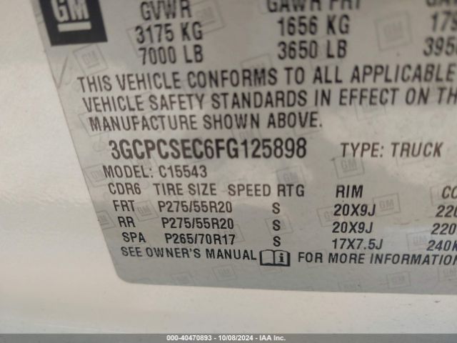 3GCPCSEC6FG125898 Chevrolet Silverado 1500 1lz