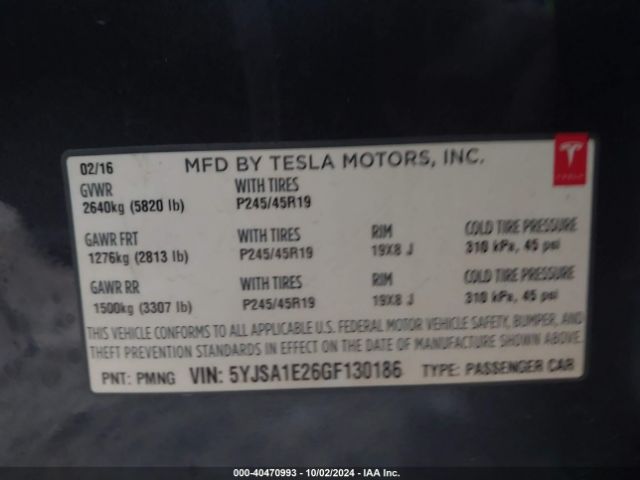 5YJSA1E26GF130186 Tesla MODEL S