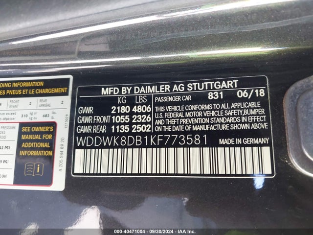 WDDWK8DB1KF773581 Mercedes-Benz C 300