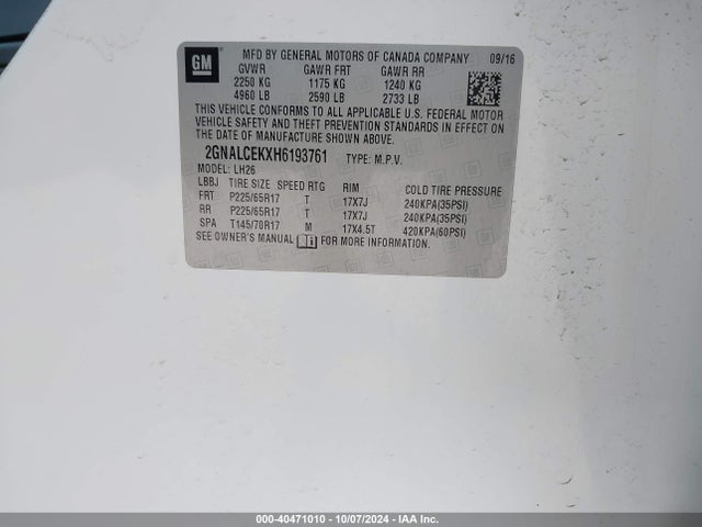 2GNALCEKXH6193761 Chevrolet EQUINOX LT