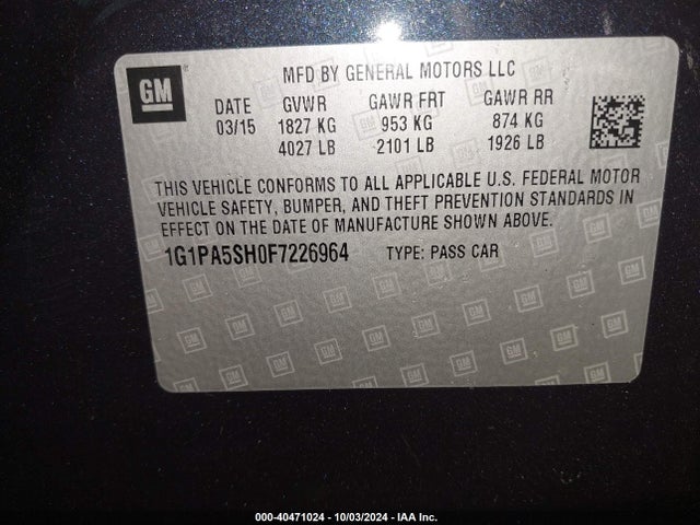 Chevrolet Cruze Ls Auto 2015 1G1PA5SH0F7226964 Image 9
