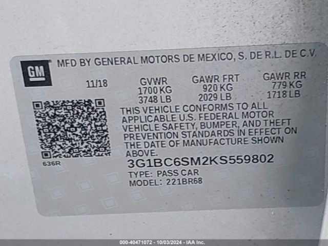 3G1BC6SM2KS559802 Chevrolet CRUZE LS