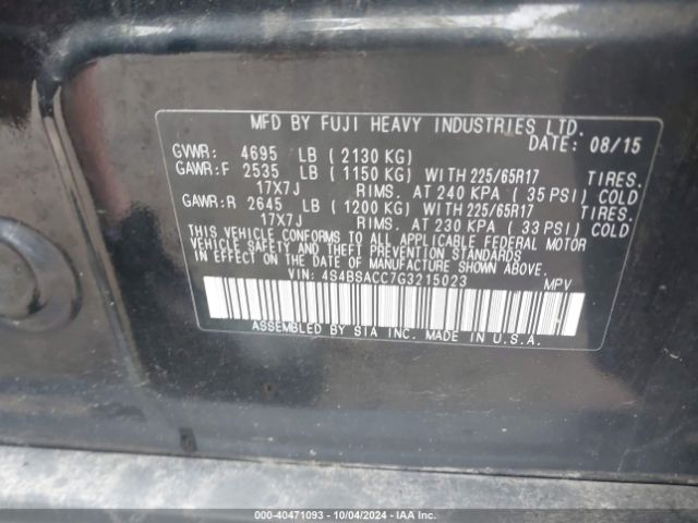 4S4BSACC7G3215023 Subaru Outback 2.5i Premium