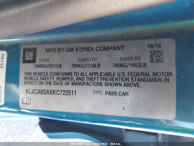 Chevrolet Spark Ls Manual 2019 KL8CA6SAXKC722511 Image 9