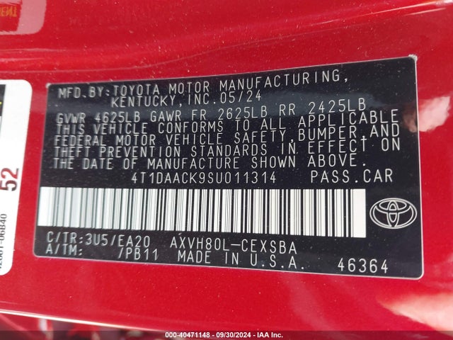 Toyota CAMRY SE 2025 4T1DAACK9SU011314 Image 9