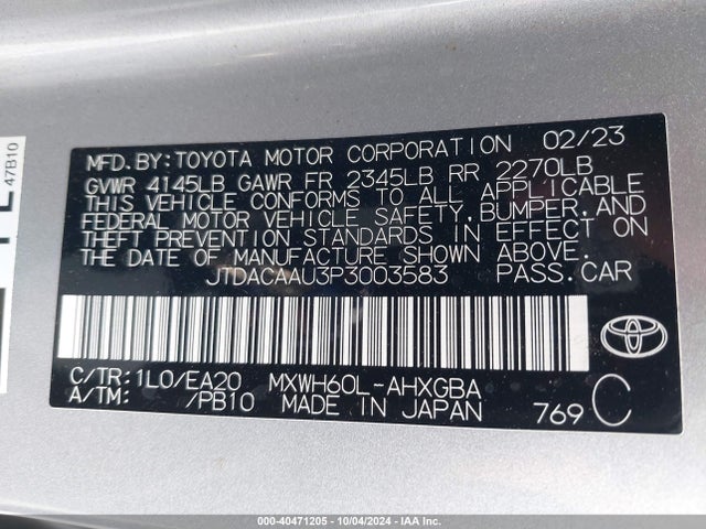 Toyota PRIUS XLE 2023 JTDACAAU3P3003583 Image 9